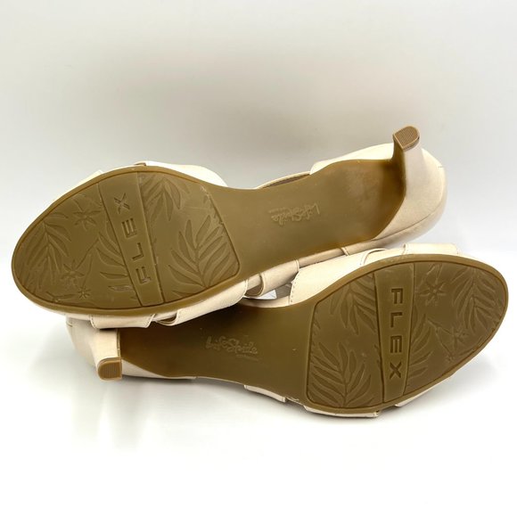 Lifestride Womens Size 11 Mega Almond Cream Beige Tan Nude Open Toe Heels 11M - Picture 9 of 14